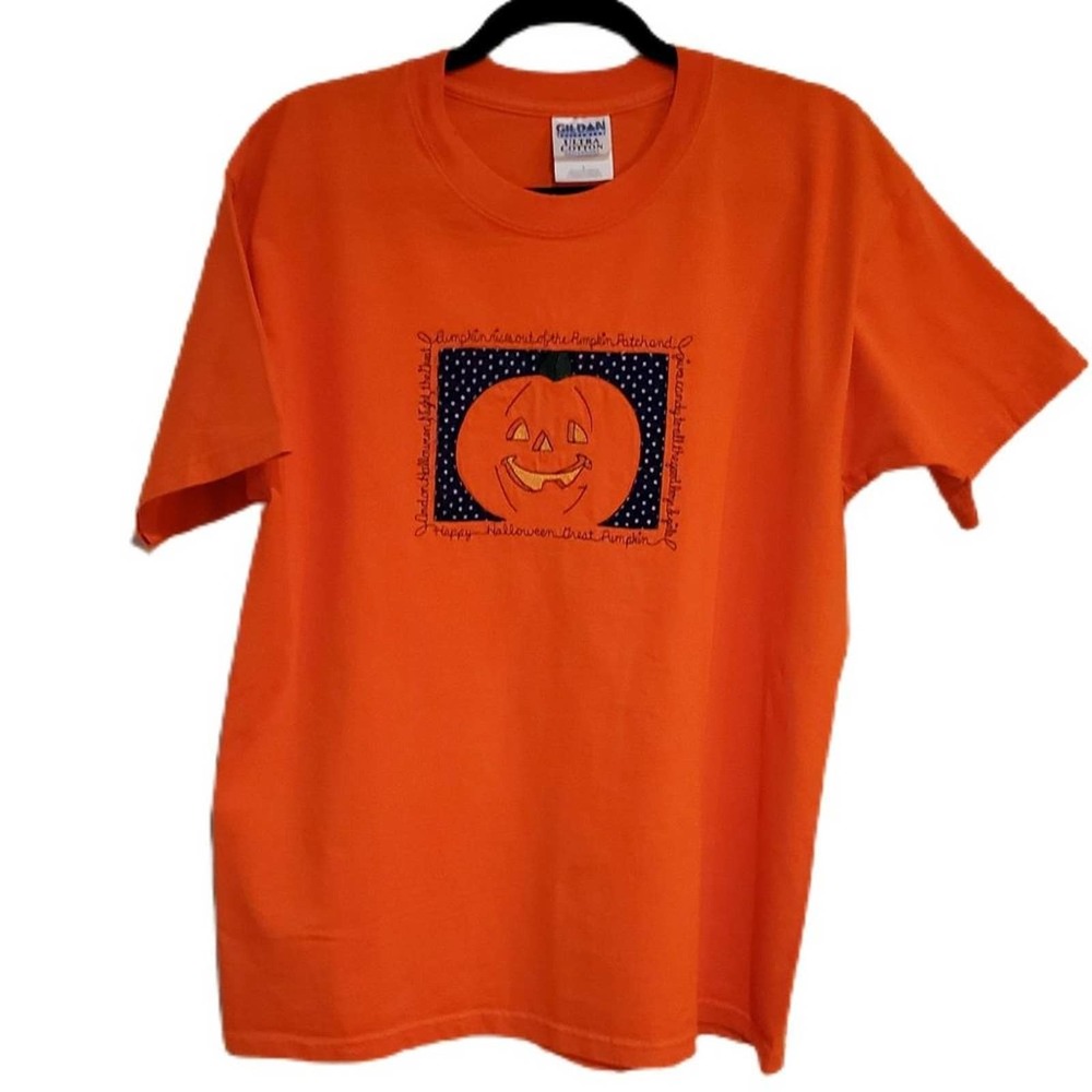 #2 Gildan Happy Halloween Pumpkin Orange Graphic Tee Size Large